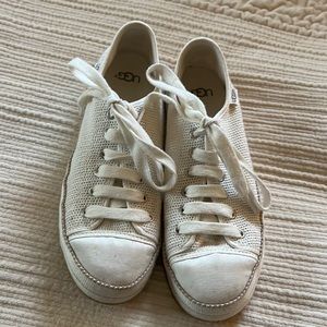 Ugg sneakers, woman’s size 81/2, off white in color with tan trim